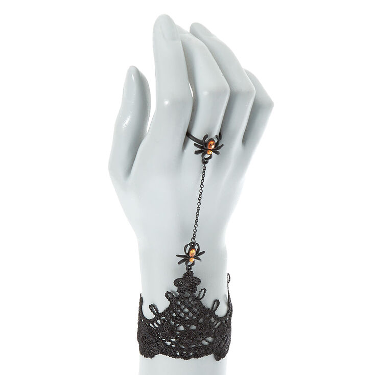 Lace Spider Ring Bracelet - Black,