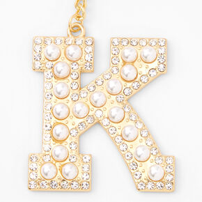Gold Bling Initial Pom Pom Keychain - Pink, K,