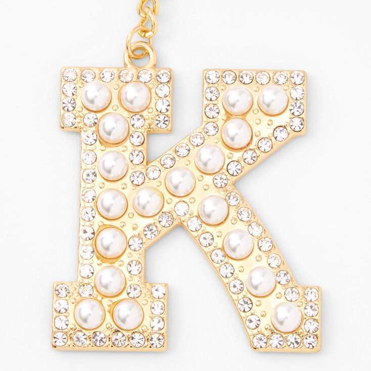Gold Bling Initial Pom Pom Keychain - Pink, K,