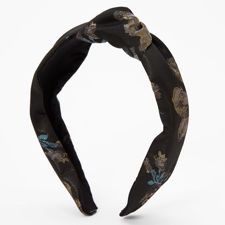 Baroque Floral Knotted Headband - Black,
