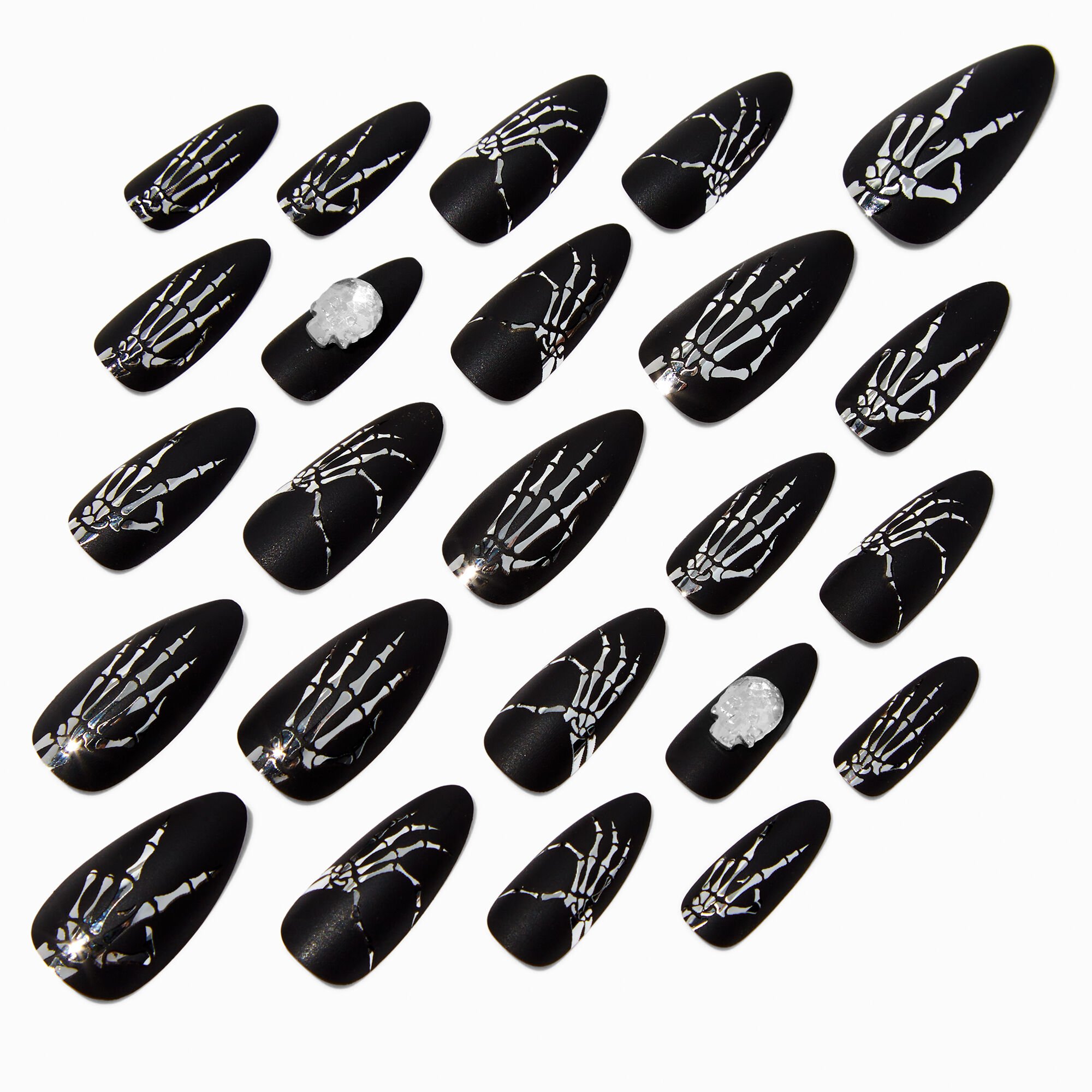 Skeleton Halloween Squareletto Press On Faux Nail Set - 24 Pack,