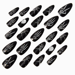Skeleton Halloween Squareletto Press On Faux Nail Set - 24 Pack,