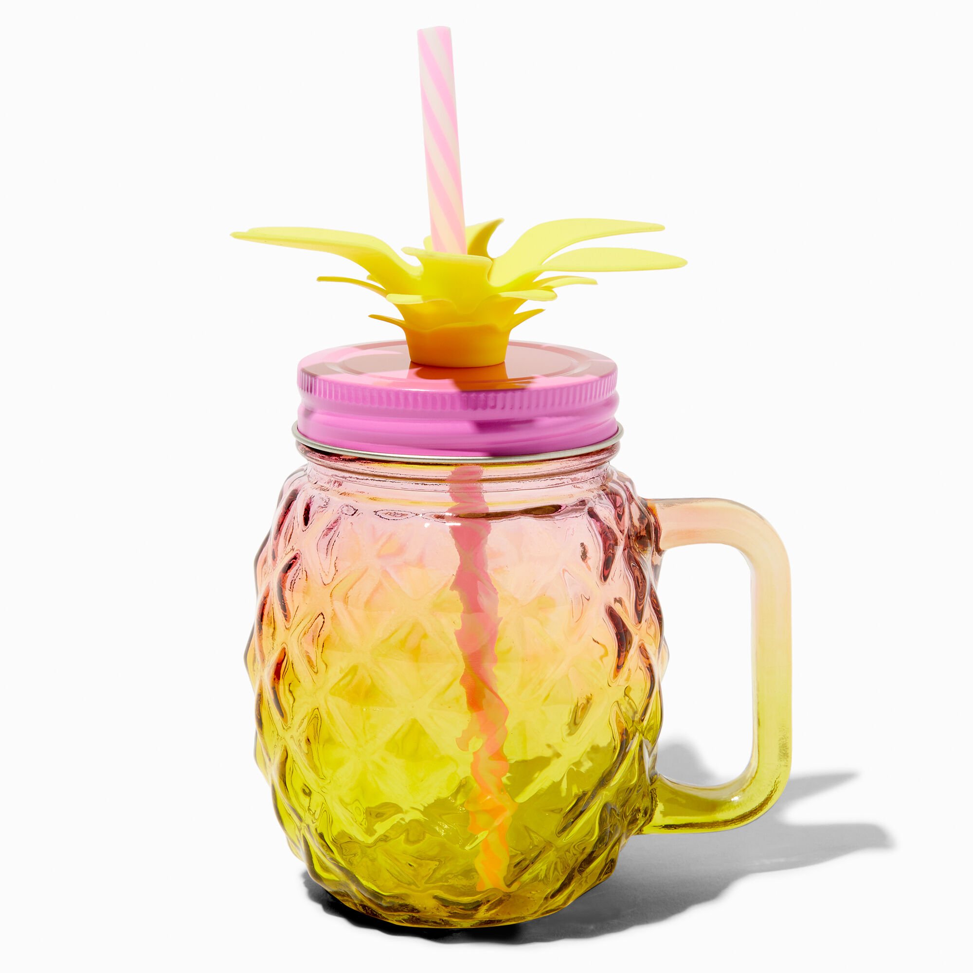 View Claires Pink Pineapple Shaped Mason Jar Tumbler Yellow information