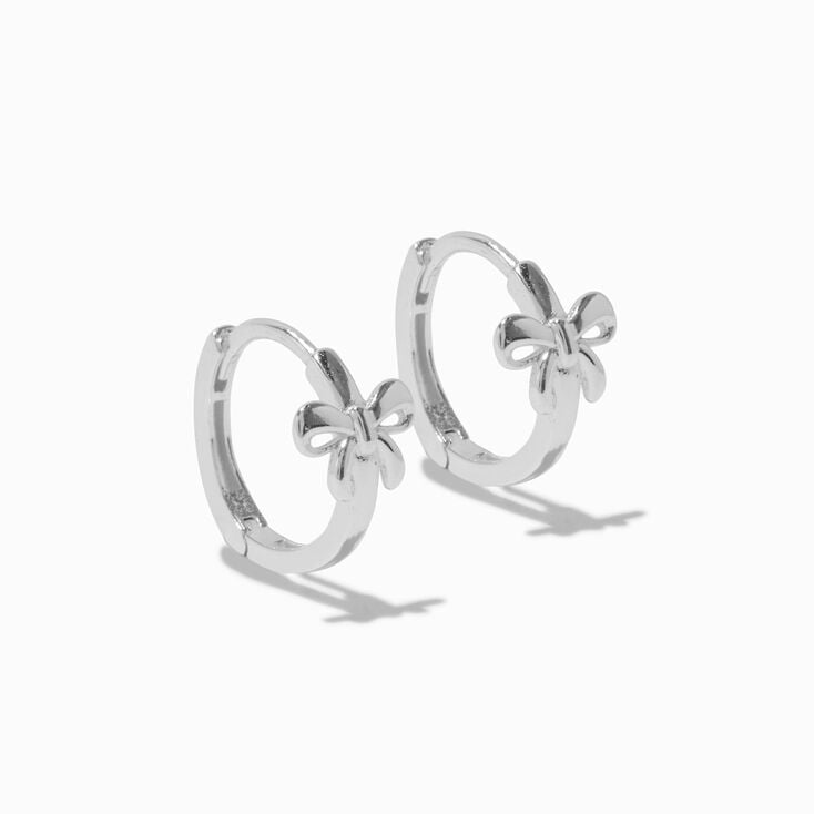 C LUXE by Claire&#39;s Sterling Silver 10mm Thick Bow Clicker Hoop Earrings,