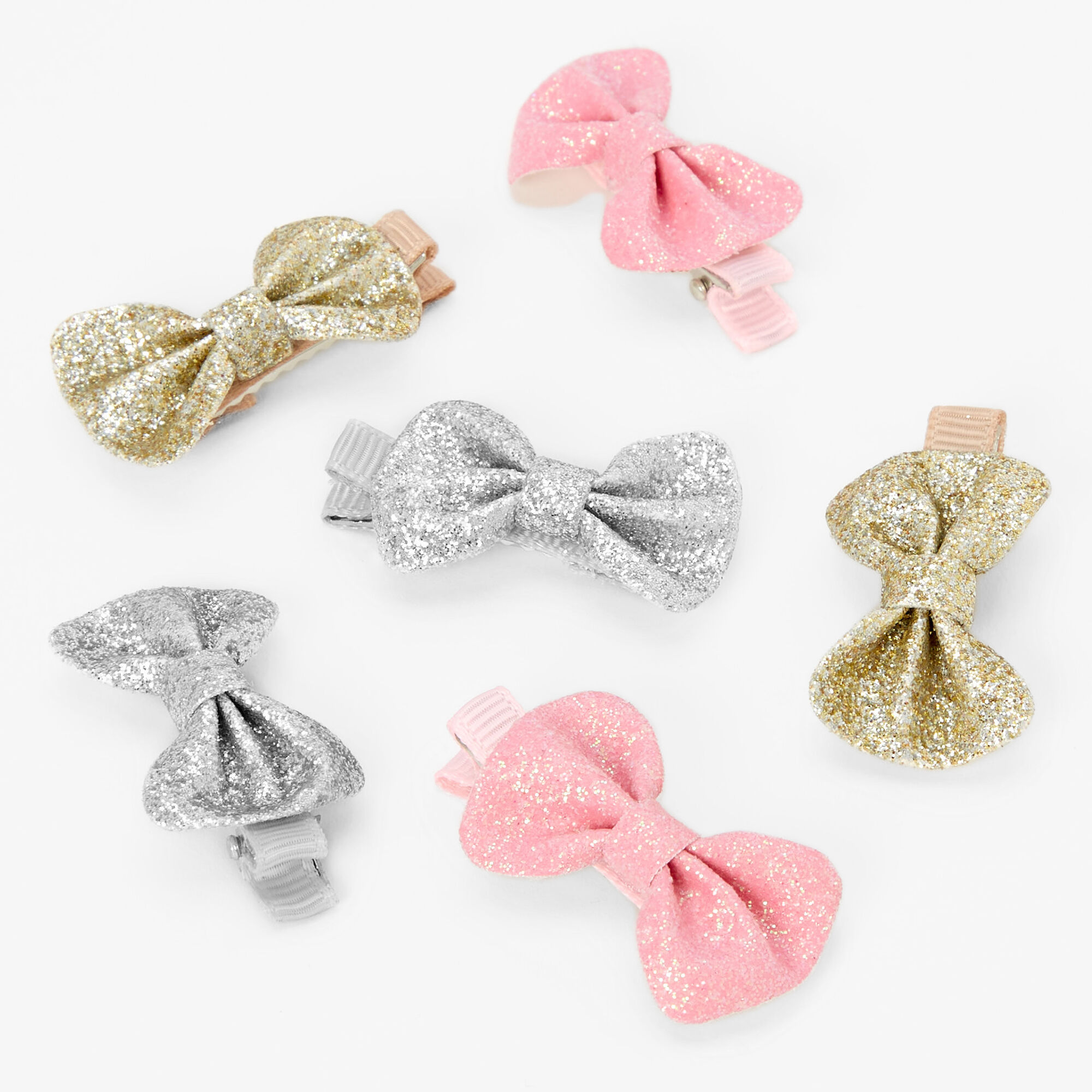  Claire's Club Glitter Bow Hair Clips for Girls Age 3-6,  Toddler Children's Little Girl Hair Accessories Crocodile Clip Barrettes  Pink Gold and White Hair Bows (3 Pack) : Beauty & Personal Care