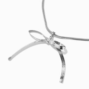 Silver-tone Snake Chain Bow Necklace ,