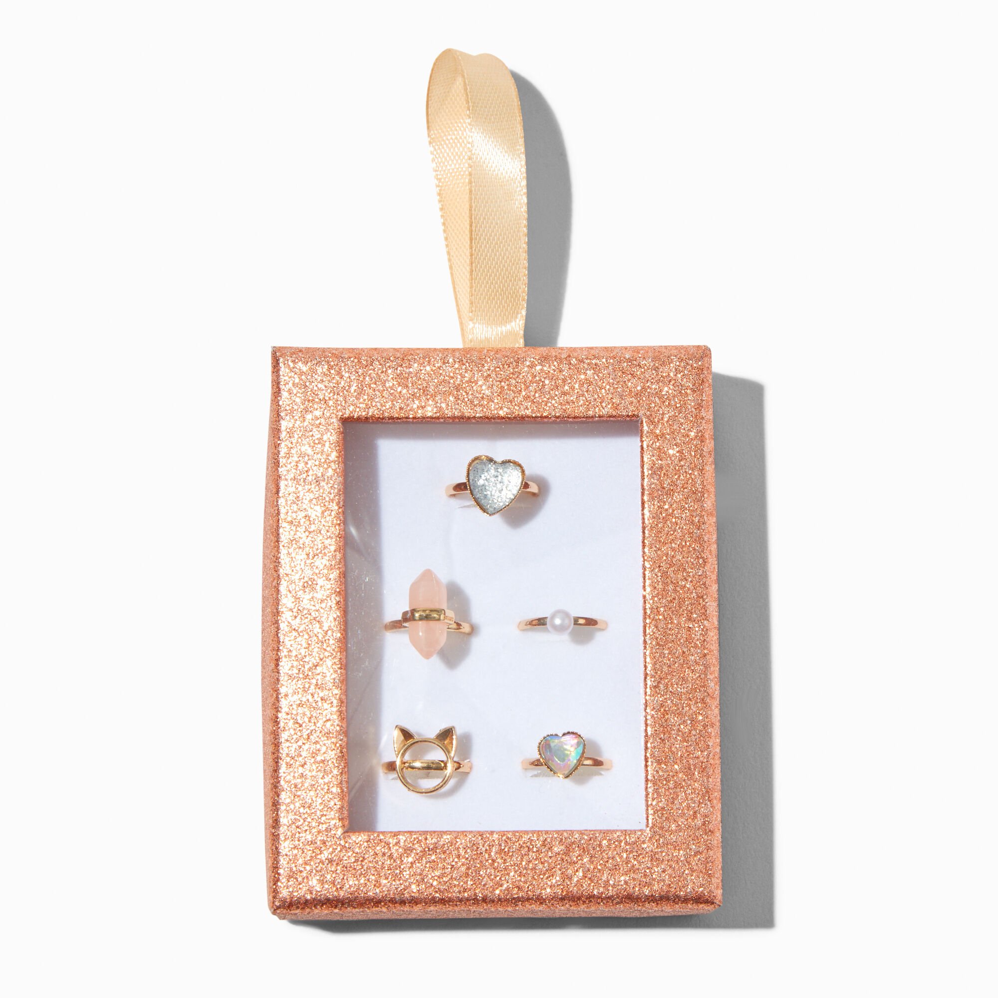 Claire's Club Gold-tone Box Rings - 5 Pack,