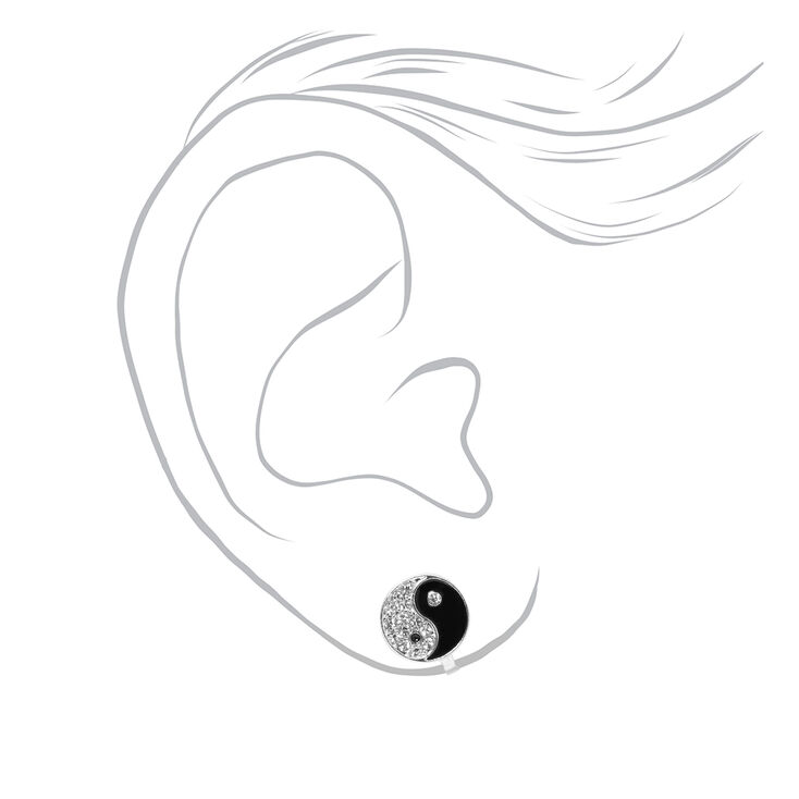 Silver Embellished Yin Yang Clip On Earrings,