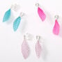 Silver 1.5&quot; Feather Clip On Drop Earrings - 3 Pack,
