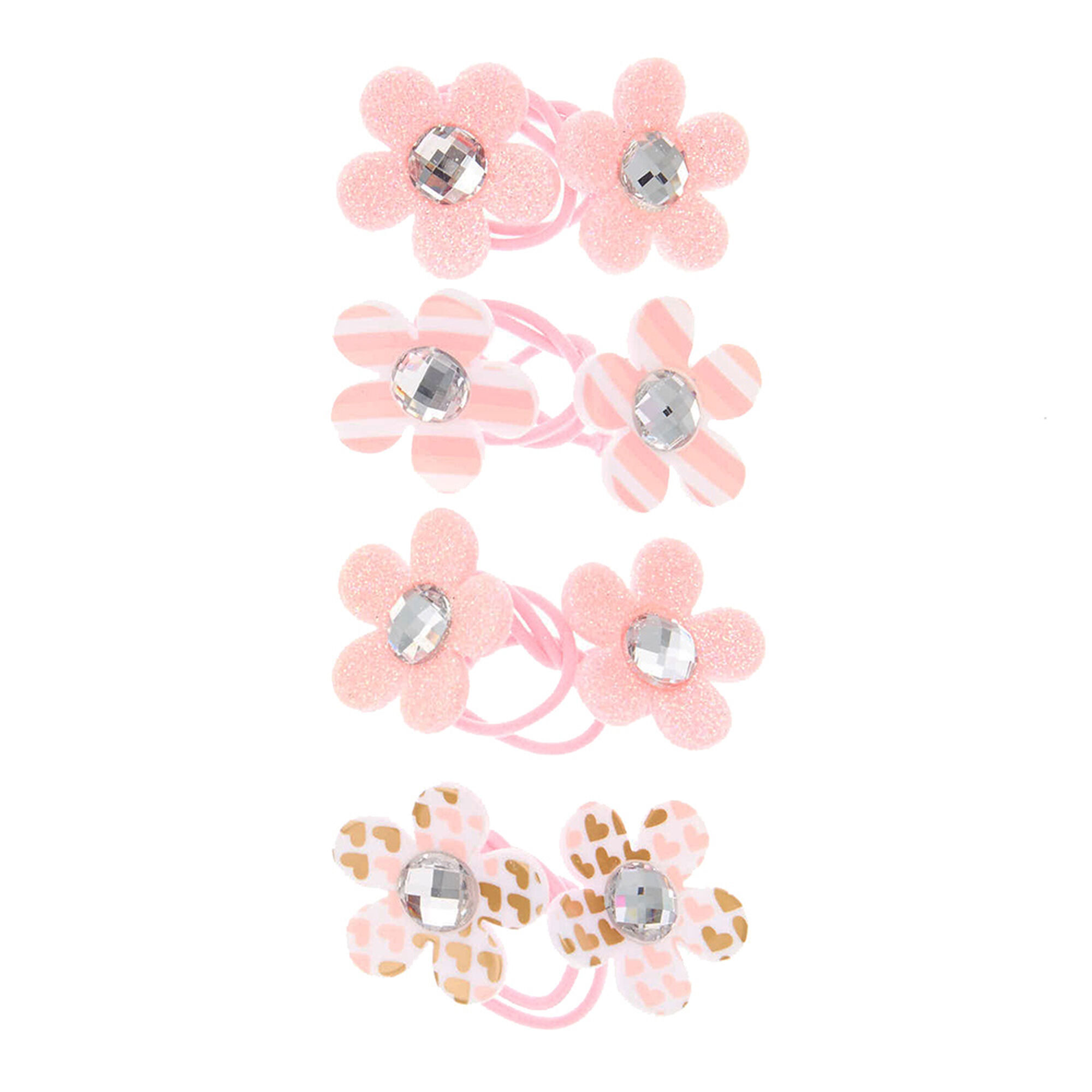 View Claires Club Flower Hair Ties Pink 4 Pack White information