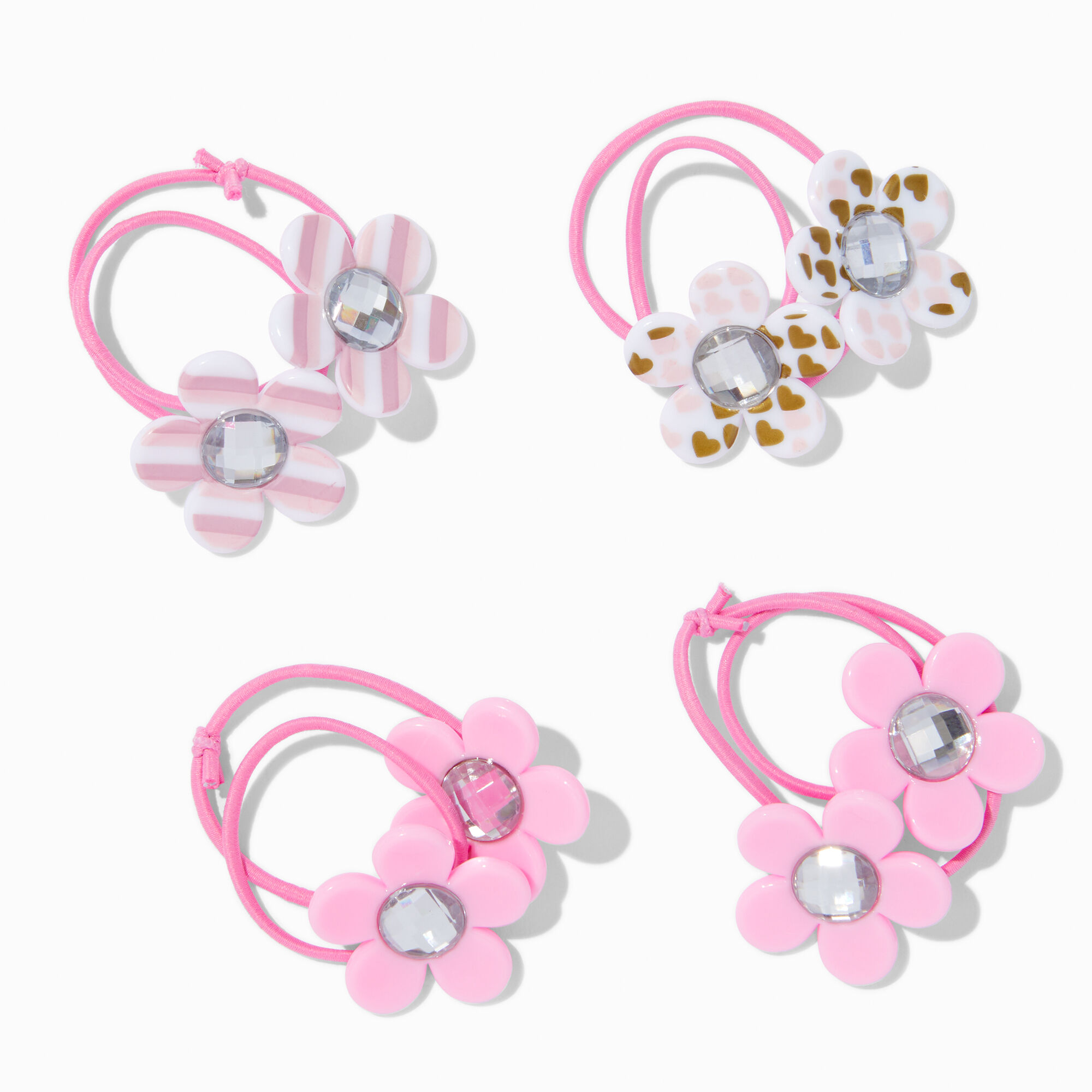 View Claires Club Flower Hair Ties Pink 4 Pack White information