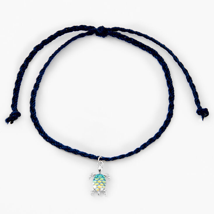 Iridescent Silver-tone Sea Turtle Cord Anklet,