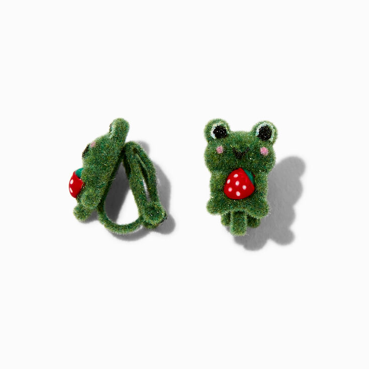 Green Fuzzy Frog Clip-On Stud Earrings,