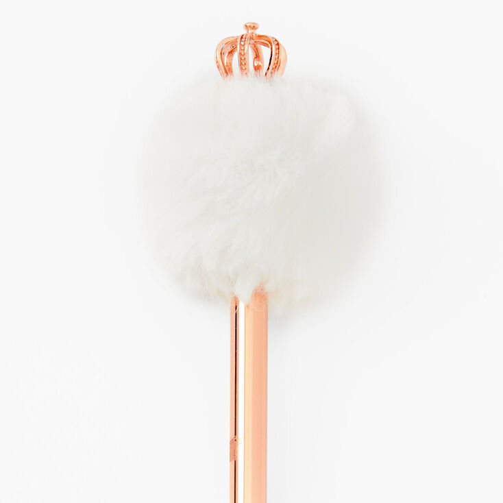 Rose Gold Pom Pom Crown Pen - Ivory,