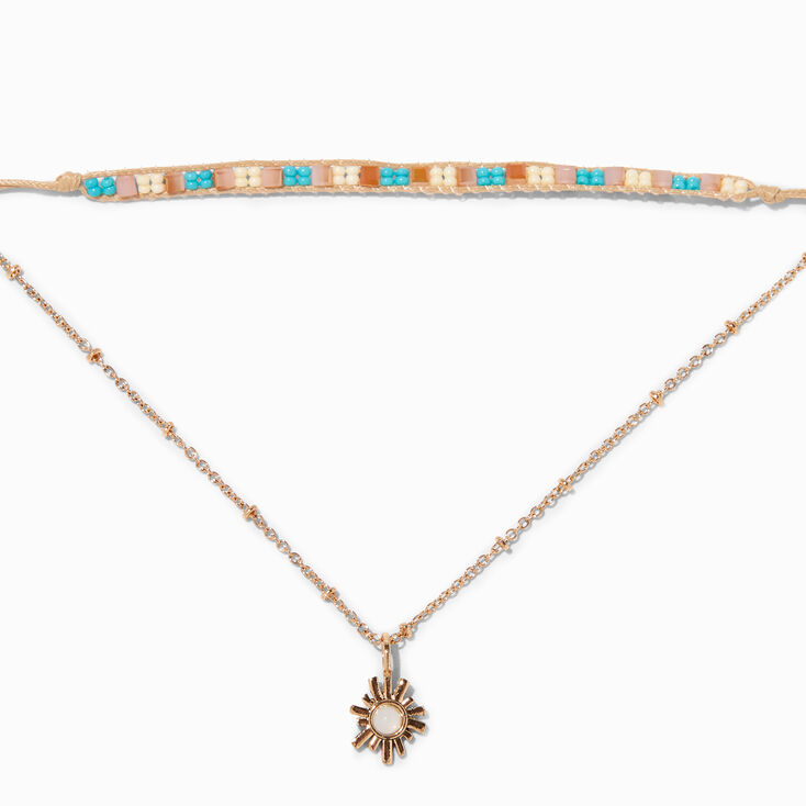 Gold-tone Sunray Turquoise Beaded Choker Necklaces - 2 Pack,