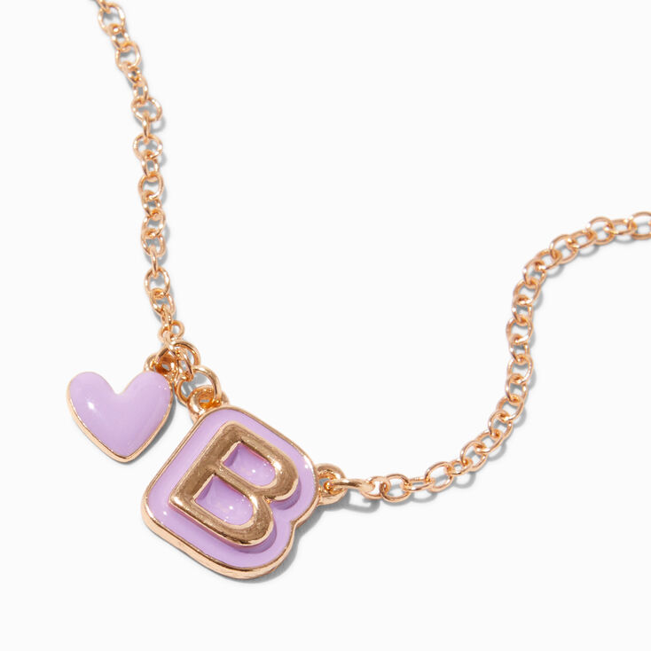 Collier &agrave; pendentif c&oelig;ur &agrave; initiale bulle violet&nbsp;- B,