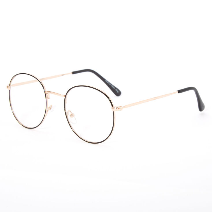 Black Outlined Round Clear Lens Gold Frames,