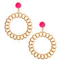 Gold 2&quot; Beaded Chain Link Drop Earrings - Pink,
