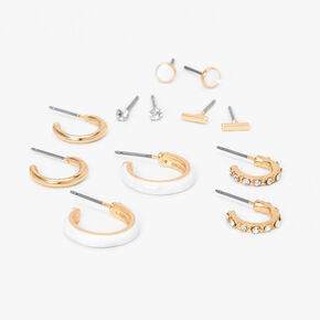 Gold &amp; White Enamel Earrings Set - 6 Pack,