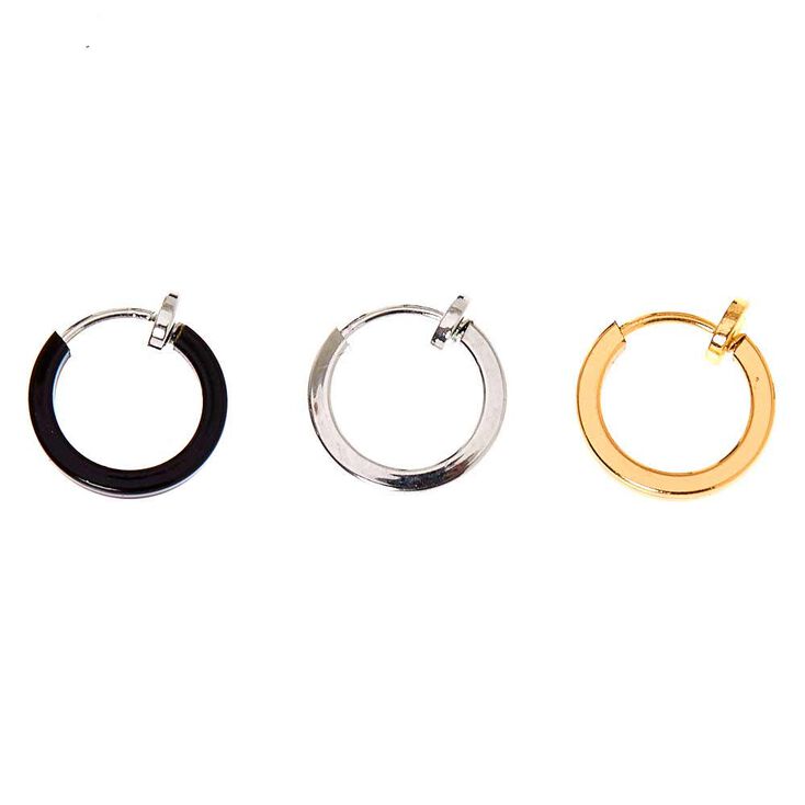 Mixed Metal Sleek Faux Cartilage Hoop Earrings - 3 Pack,