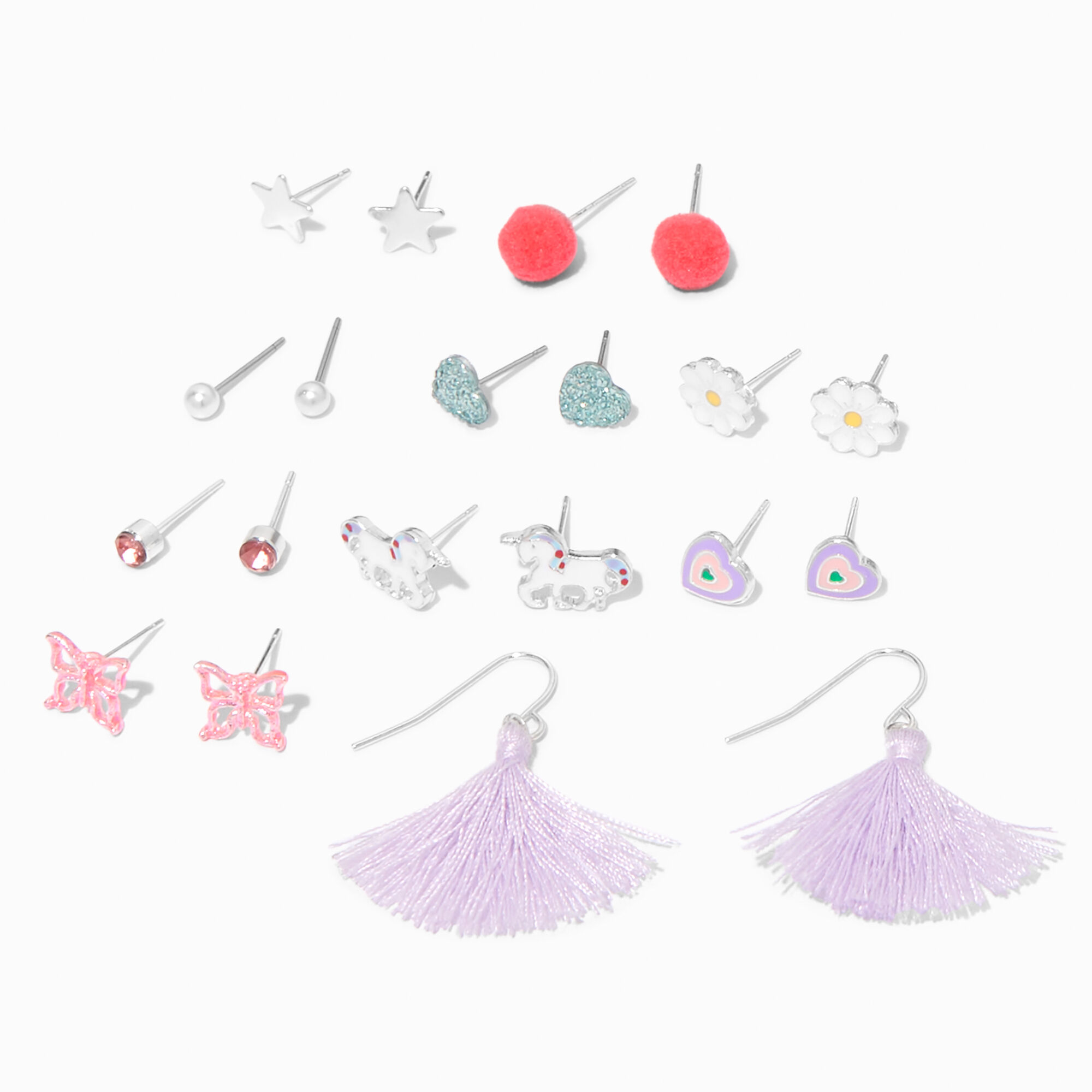View Claires Pastel Heart Earrings Set 9 Pack Pink information