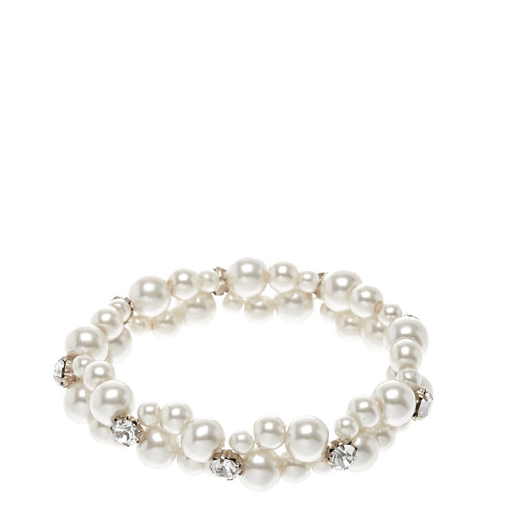 Bracelet double rang avec perles d&#39;imitation blanches,