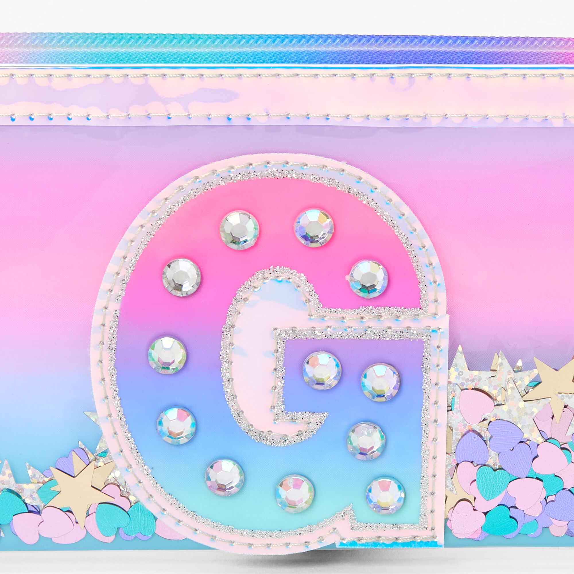 Iridescent Shakey Confetti Initial Coin Purse - G,