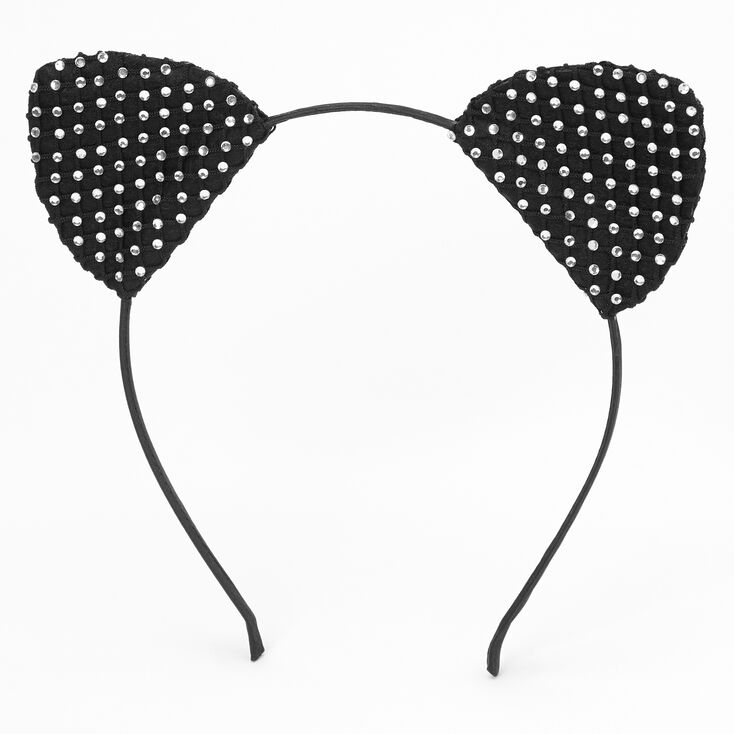 Rhinestone Cat Ears Headband - Black,