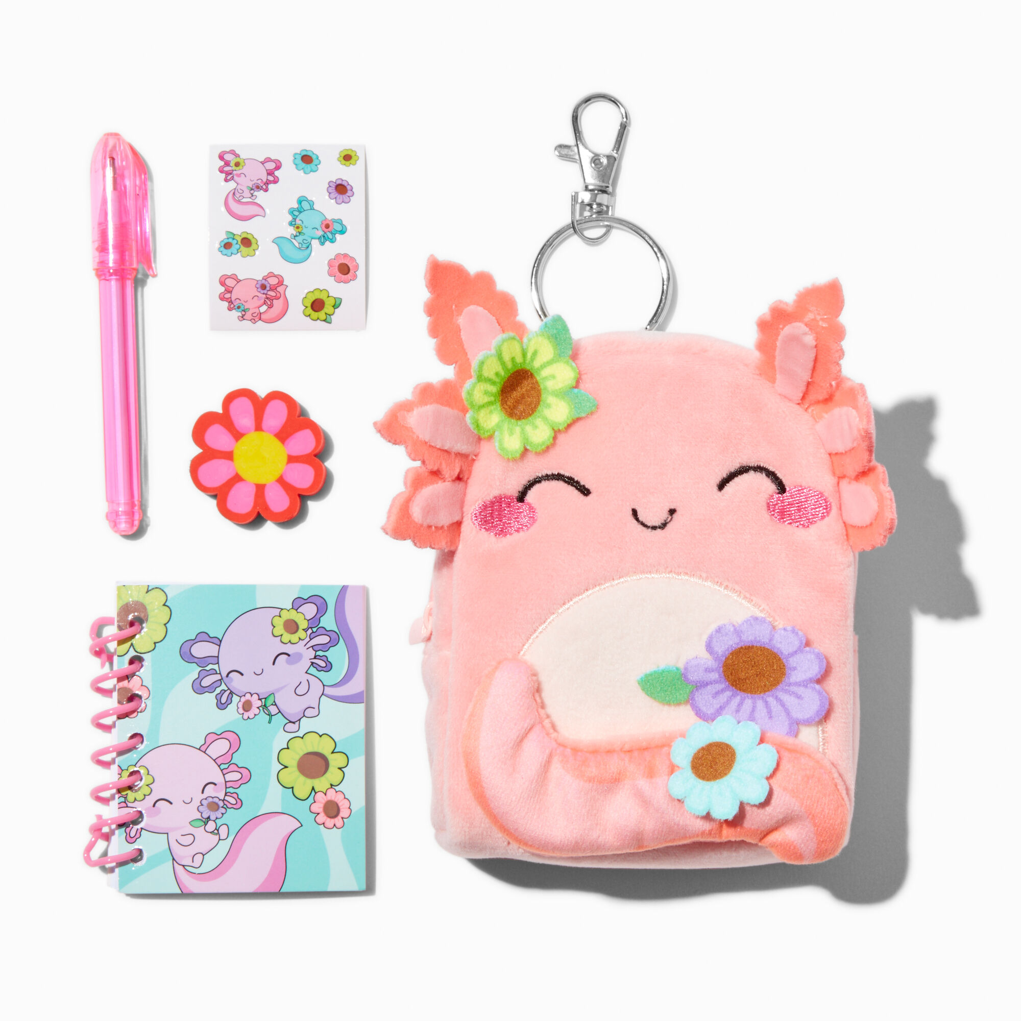 View Claires Axolotl 4 Backpack Stationery Set Pink information