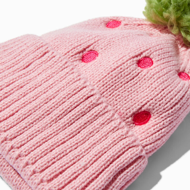 Pink Strawberry Knit Beanie Hat,