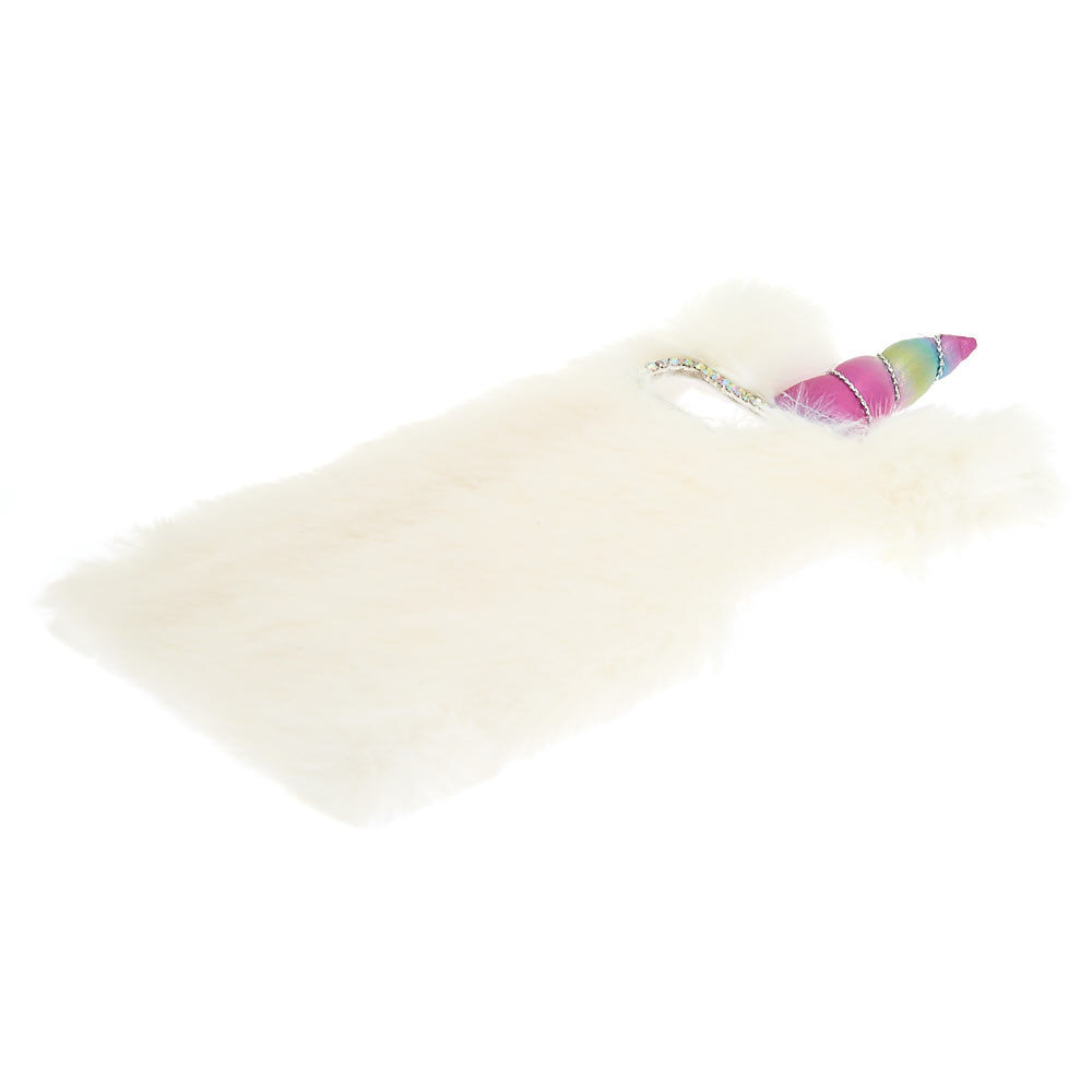 Faux Fur Unicorn Phone Case - White,