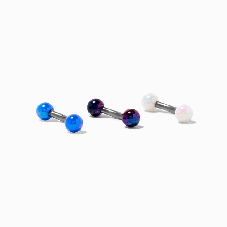 Silver-tone Titanium 16G Bar Anodized Ball Rook Earrings - 3 Pack,