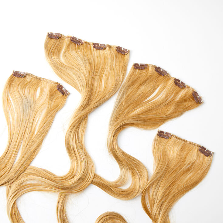 Extensions de cheveux synth&eacute;tiques raides extra longues &agrave; clip - Blond, lot de 4,