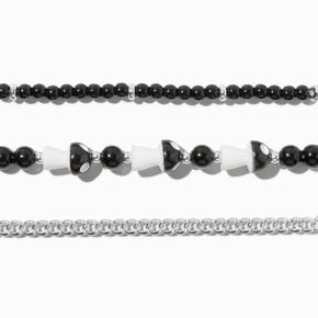 Black Mushroom Beaded &amp; Curb Chain Bracelet Set - 3 Pack,