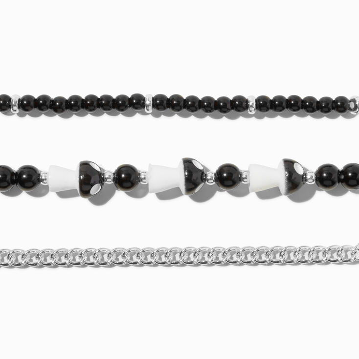 Black Mushroom Beaded &amp; Curb Chain Bracelet Set - 3 Pack,