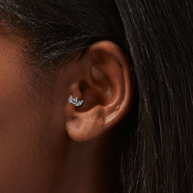 Silver 16G Crystal Teardrops Tragus Flat Back Earring,
