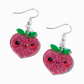 Glitter Winking Face Peach Drop Earrings,