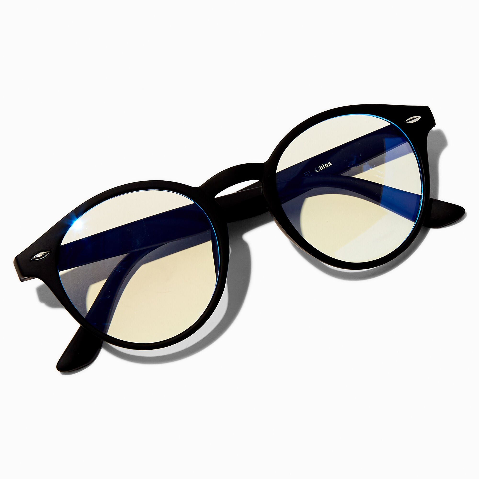 Solar Blue Light Reducing Round Retro Clear Lens Black Frames,
