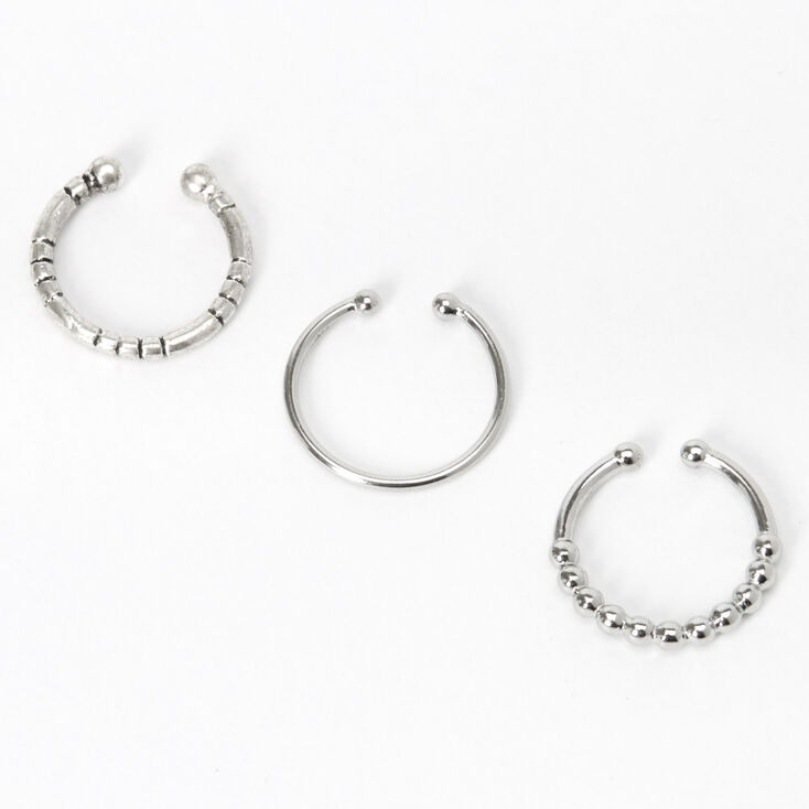 Silver-tone Textured Faux Nose Rings - 3 Pack,