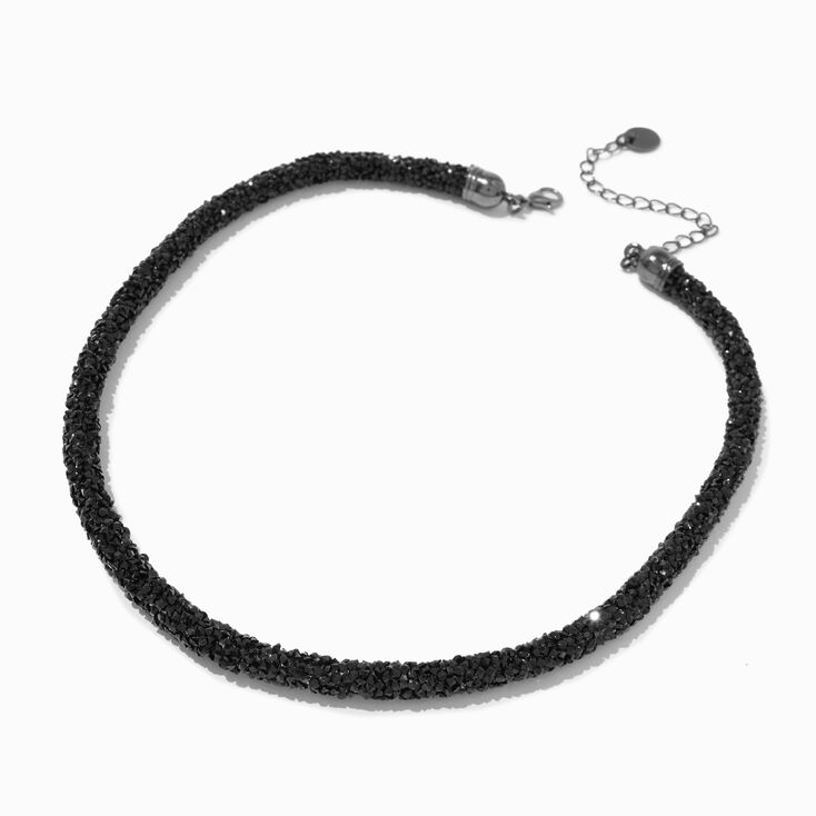 Collier incrust&eacute; de strass noir de jais,