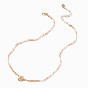 Gold-tone Daisy Seed Bead Pendant Necklace,