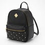 Black Faux Leather Pearl Studded Small Backpack,