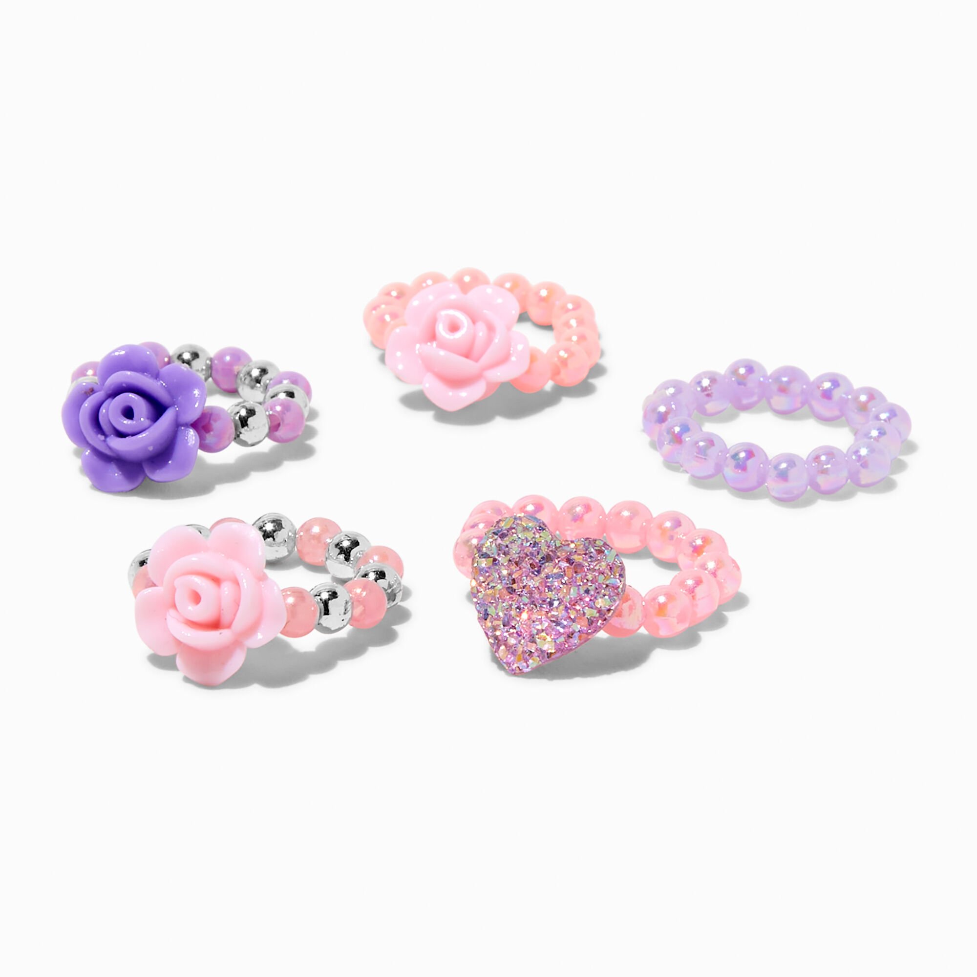 Bagues roses perlées Claire's Club - Lot de 5,