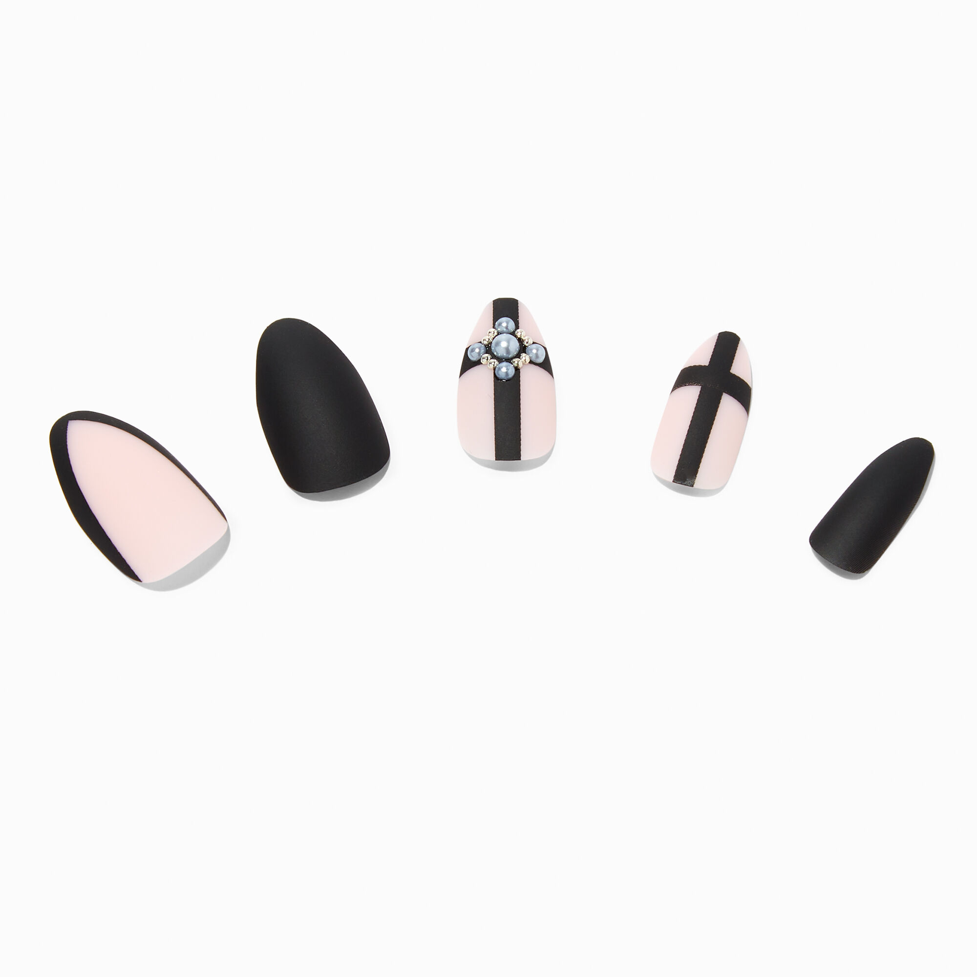 Faux ongles vegan stiletto bling bling croix noire - Lot de 24,