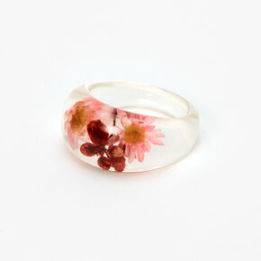 Clear Pink &amp; Red Floral Dome Ring,