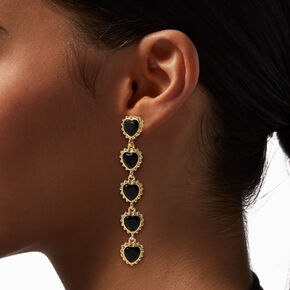 Black Heart Gemstone 3&quot; Linear Drop Earrings,