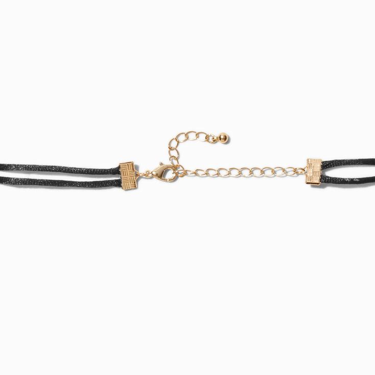 Gold-tone Textured Flower Black Cord Choker Necklace,