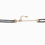 Gold-tone Textured Flower Black Cord Choker Necklace,