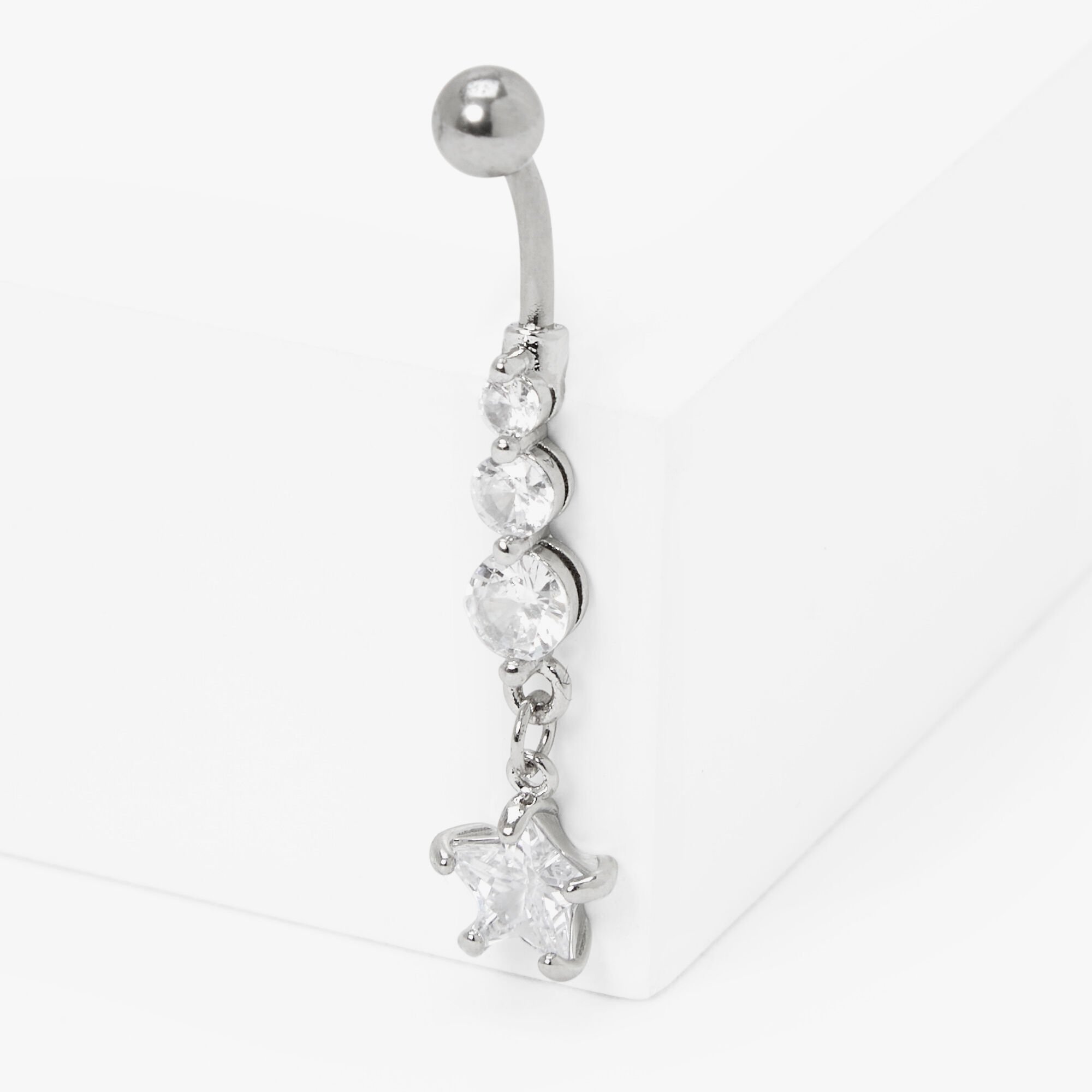 Silver 14G Crystal Star Linear Belly Ring Claire s US