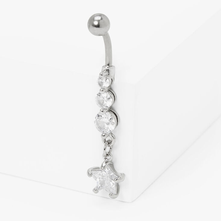 Silver 14G Crystal Star Linear Belly Ring,